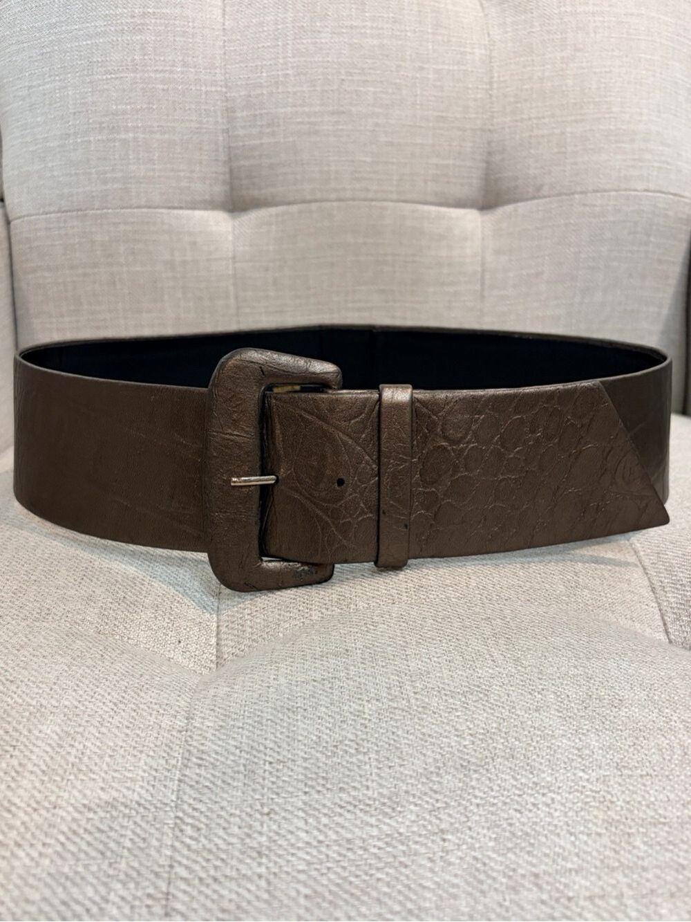 Suzi Roher Bronze Embossed Leather Wide Waist Belt M